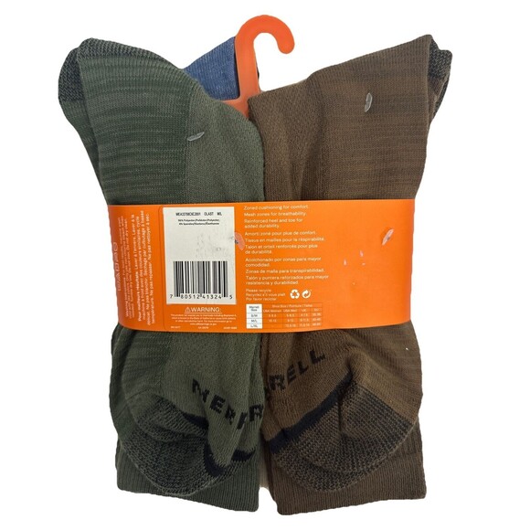 Merrel Men’sCrew Socks M/L Cushioned Shoe Size 9-12 Brown Beige Green 6 Pack NEW - Picture 4 of 7